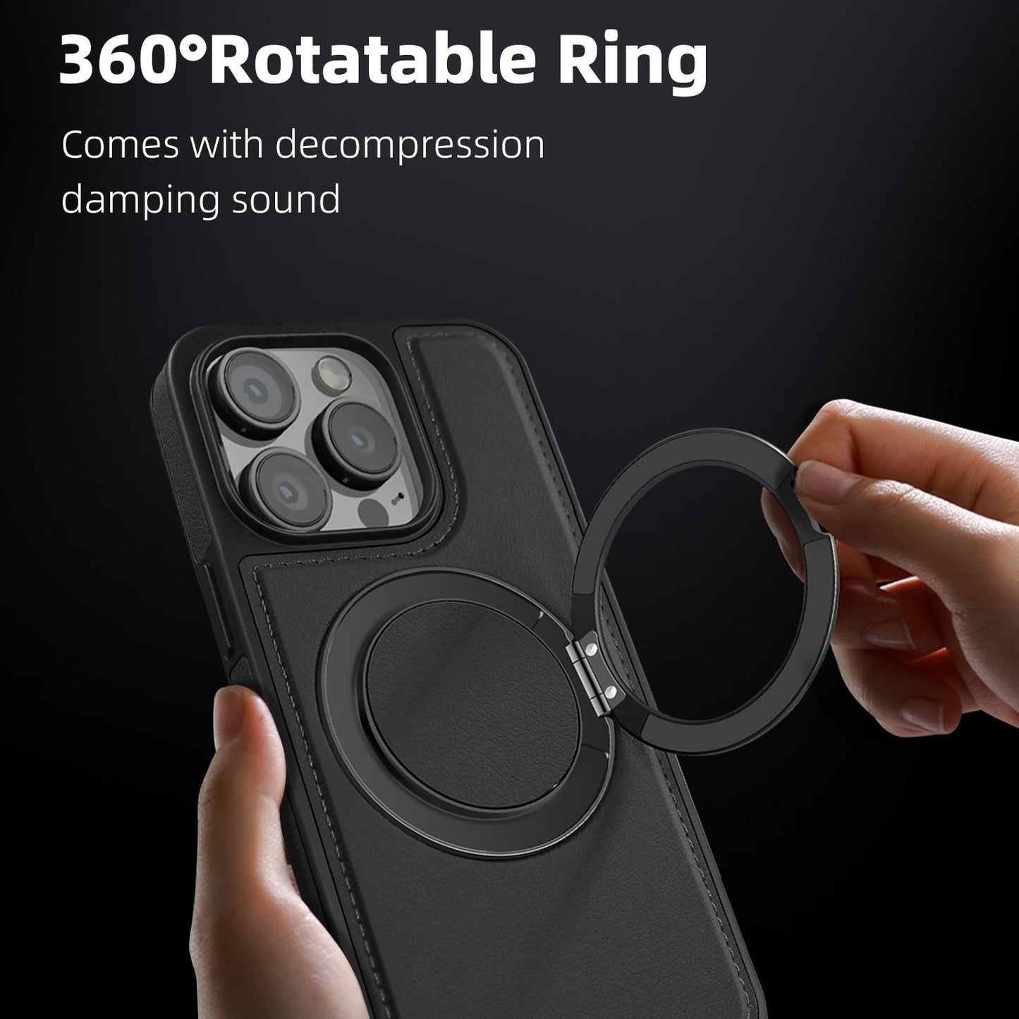 Luxury Full Leather Phone Case For iPhone 16ProMax 16 15 14 13 12 11 Magnetic Rotate Metal Holder Stand Back Cover
