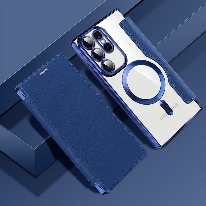 Luxury Flip Leather Magnetic Wireless Charging Phone Case For Samsung S25 S24 S23 S22 Stand Card Slots Bag Cover