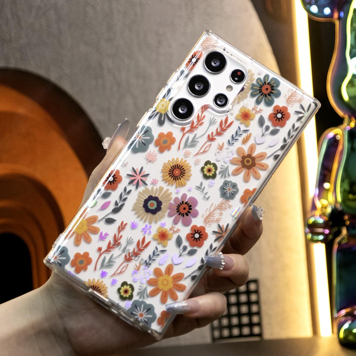 Luxury Clear Elegant Shockproof Acrylic Hard Phone Case For iPhone 16 15 14 13 12 11 With Flowers, Glitter Plating Floral Design Hard Back Cover Phone Case