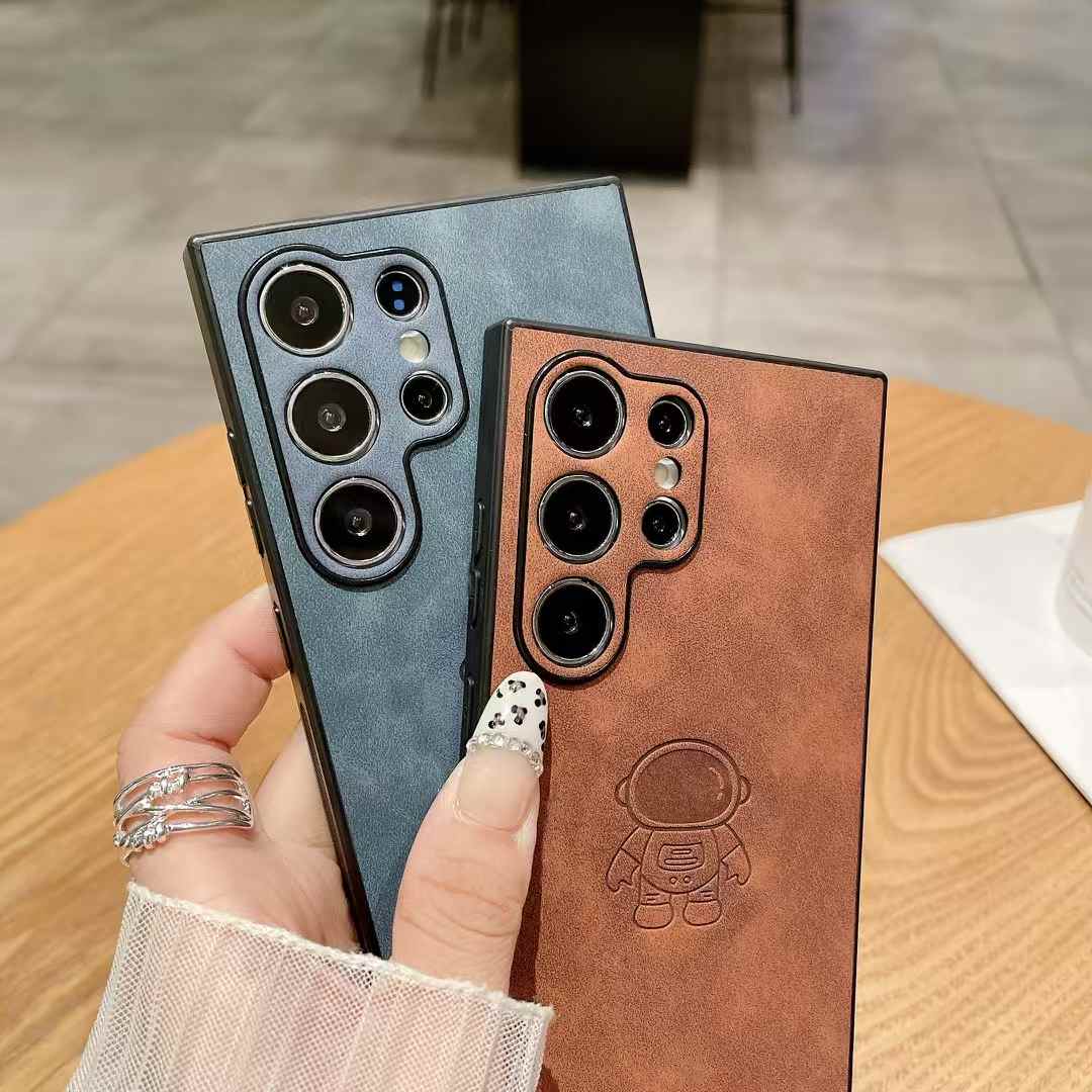 For Samsung S25Ultra S25Edge S24 S23 S22 S21 Note20 A16 A26 A36 A55 A56 Case With Weave Wristband, Astronaut Pattern Matte Suede Leather Shockproof Hard Phone Case