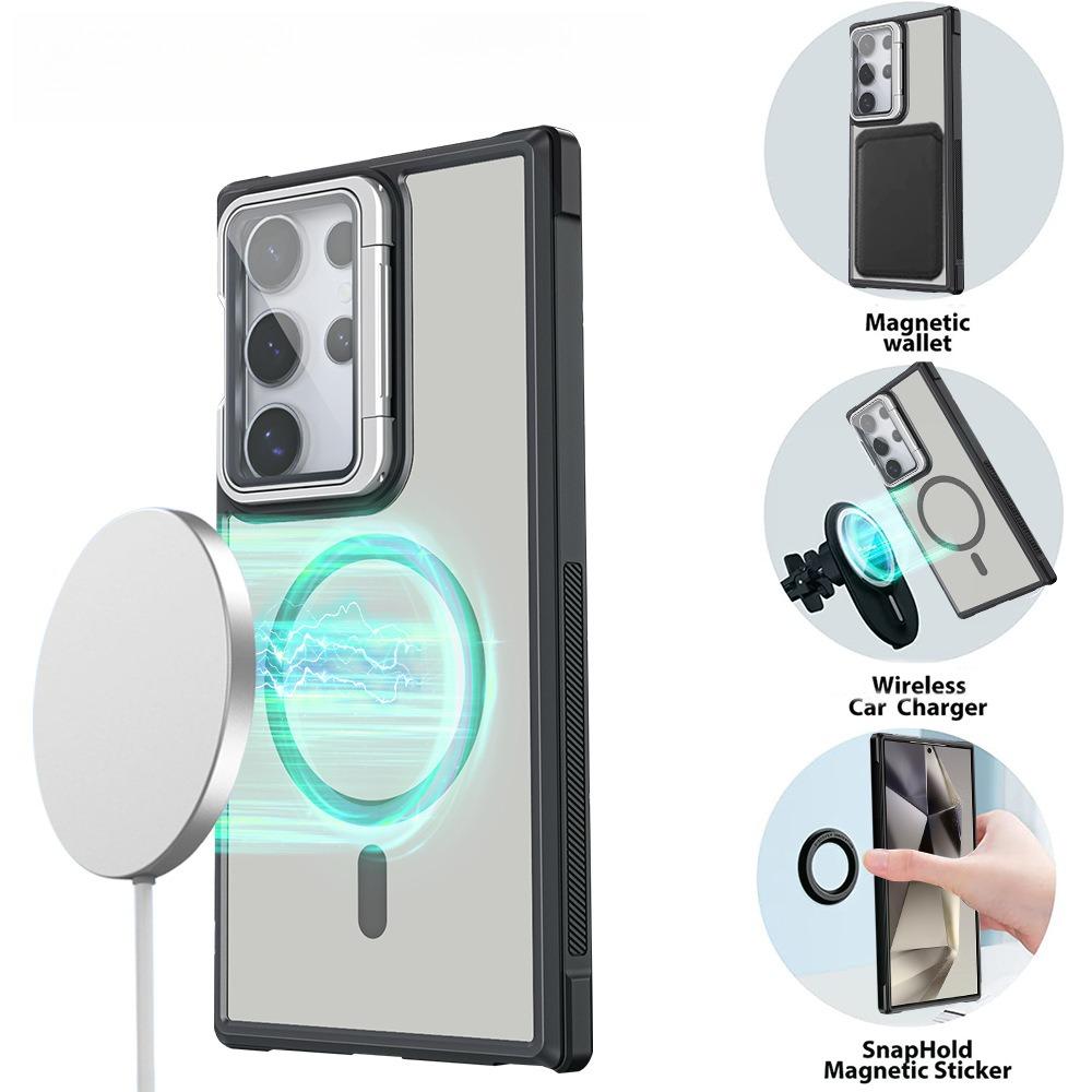 For Samsung S25Ultra S25 S24 S23 S21FE S20FE Strong Magnetic Phone Case, Glass Camera Kickstand Protection, Matte Case Acrylic Four Corner Shockproof Bumper Hand Feel Hard Full Cover