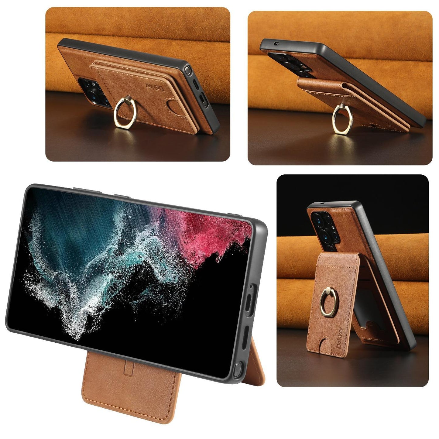 For Samsung S25 S24 S23 A16 A15 A36 A35 A56 A55 A53 Leather Phone Case with Strong Magnetic Wallet Ring Stand, Anti-Fall Card Bag Kickstand for Magsafe Shockproof Business Hard Full Cover