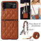 Luxury Silk Scarf Chian Leather Case For Samsung Galaxy Z Flip 6 Flip 5 Flip 4 Flip3 5G Luxury Crossbody Strap Smart Phone Cover