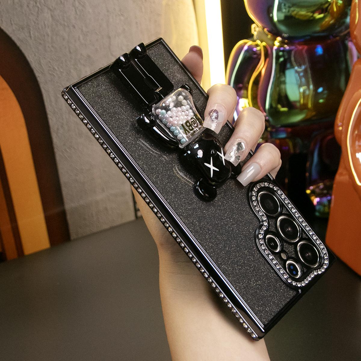 For Samsung S25Ultra S25 S24 S23 S22 Plus Ultra Case, Clear Rhinestone Candy Bear Kickstand, Glitter Luxury Elegant Plating Case Camera Protection Shockproof Soft Cover