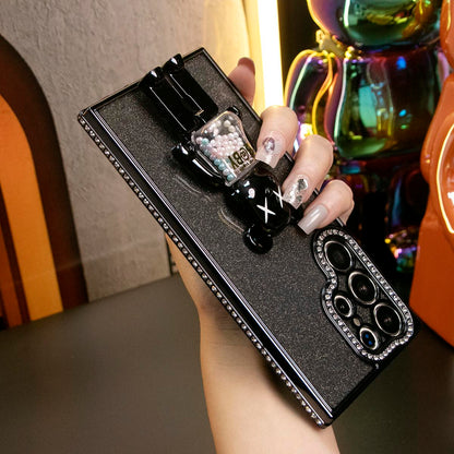 For Samsung S25Ultra S25 S24 S23 S22 Plus Ultra Case, Clear Rhinestone Candy Bear Kickstand, Glitter Luxury Elegant Plating Case Camera Protection Shockproof Soft Cover