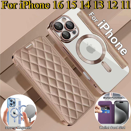 For iPhone 16 15 14 13 12 11 Pro Max Phone Case, Luxury Magnetic Suction Flip Business Wallet Card Slot Leather for Magsafe With Lens Film Anti-Fall Full Cover