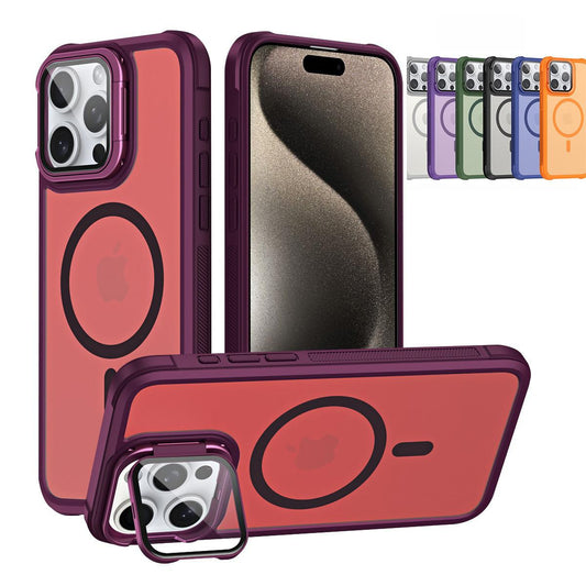 For iPhone 16ProMax 16 15 14 13 12 Strong Magnetic Phone Case, Glass Camera Kickstand Protection, Matte Case Acrylic Four Corner Shockproof Bumper Hand Feel Hard Full Cover