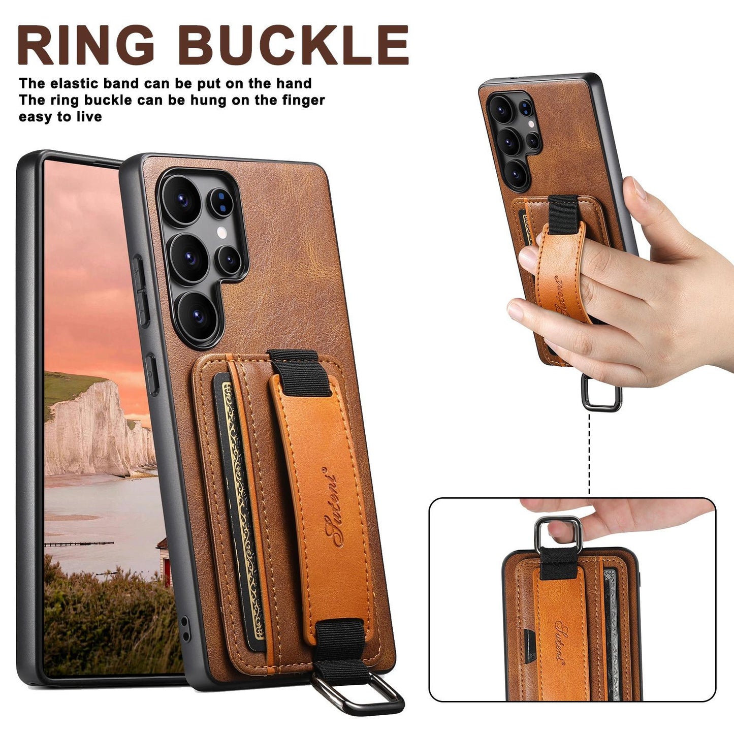 For Samsung S25 S24 S23 S22 Note20 Ultra Plus Phone Case, Smooth Surface Oil Wax Pattern Flip Elasticity Wallet Card Slot Wristband Leather Kickstand Shockproof Phone Case