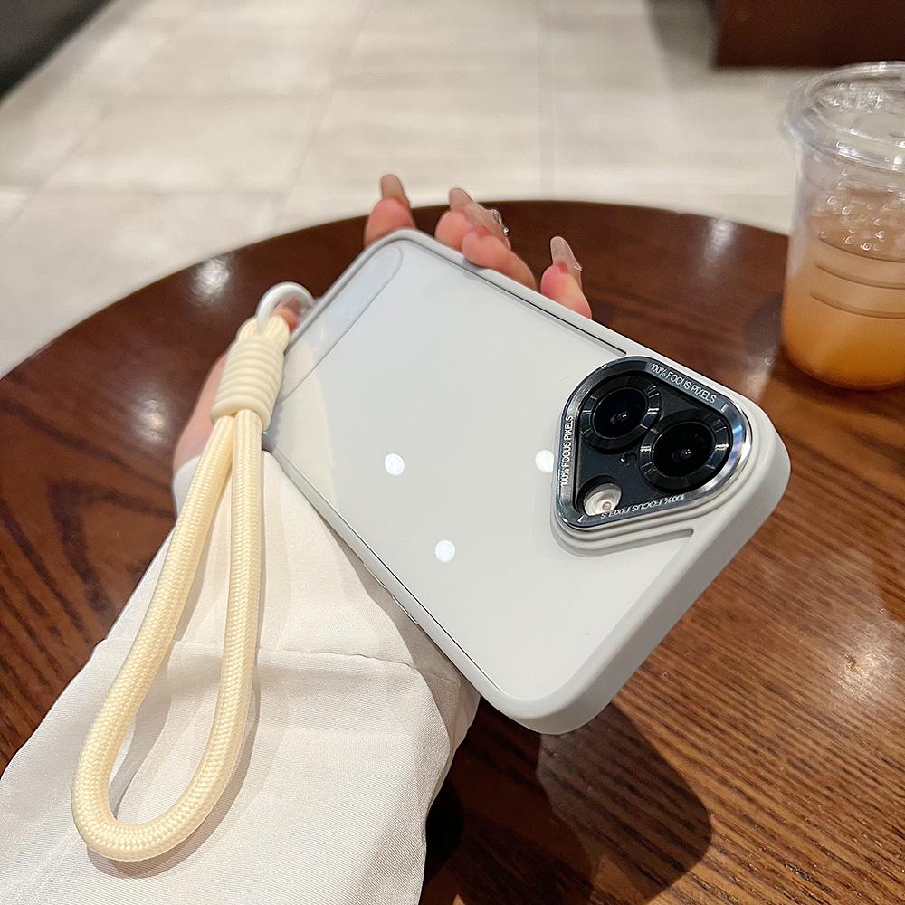 Colorful Crystal High Definition Clear Phone Case with Woven Wristband For iPhone 16ProMax 16 15 14 13 12 11 Pro Max Plus Transparent HD Len Protection Hard Full Cover