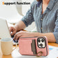 For iPhone 16ProMax 16 15 14 13 12 Leather Phone Case with Double Folding Wallet Wristband, Anti-Fall Card Slot Ring Kickstand Shockproof Business Hard Full Cover