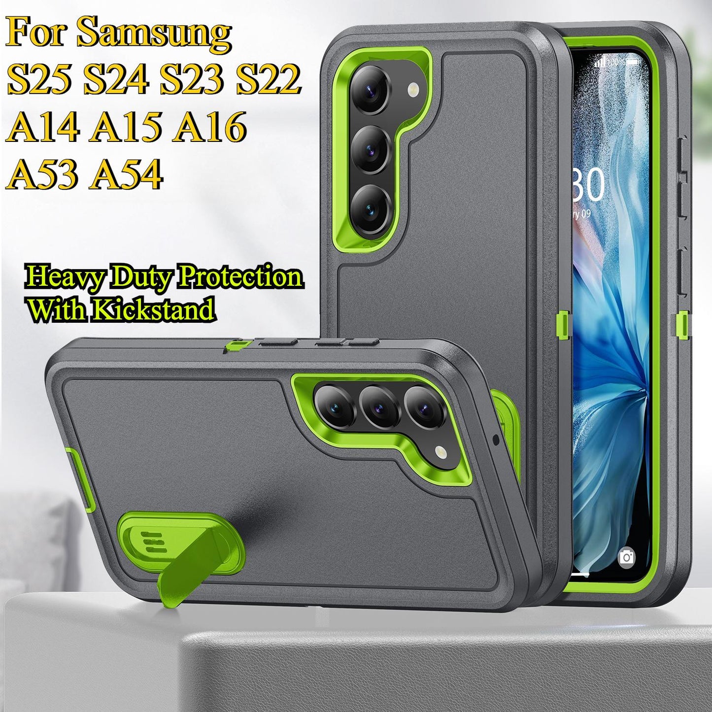 Anti-Dust Kickstand Fall Heavy Duty Protection Shockproof Phone Case for Samsung S25Ultra S24 S23FE S23 S22 A14 A15 A16 A54 A53 Hard Full Cover