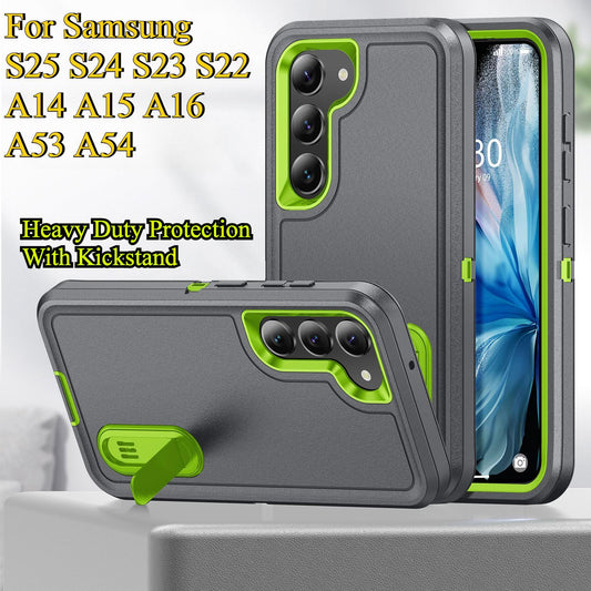 Anti-Dust Kickstand Fall Heavy Duty Protection Shockproof Phone Case for Samsung S25Ultra S24 S23FE S23 S22 A14 A15 A16 A54 A53 Hard Full Cover