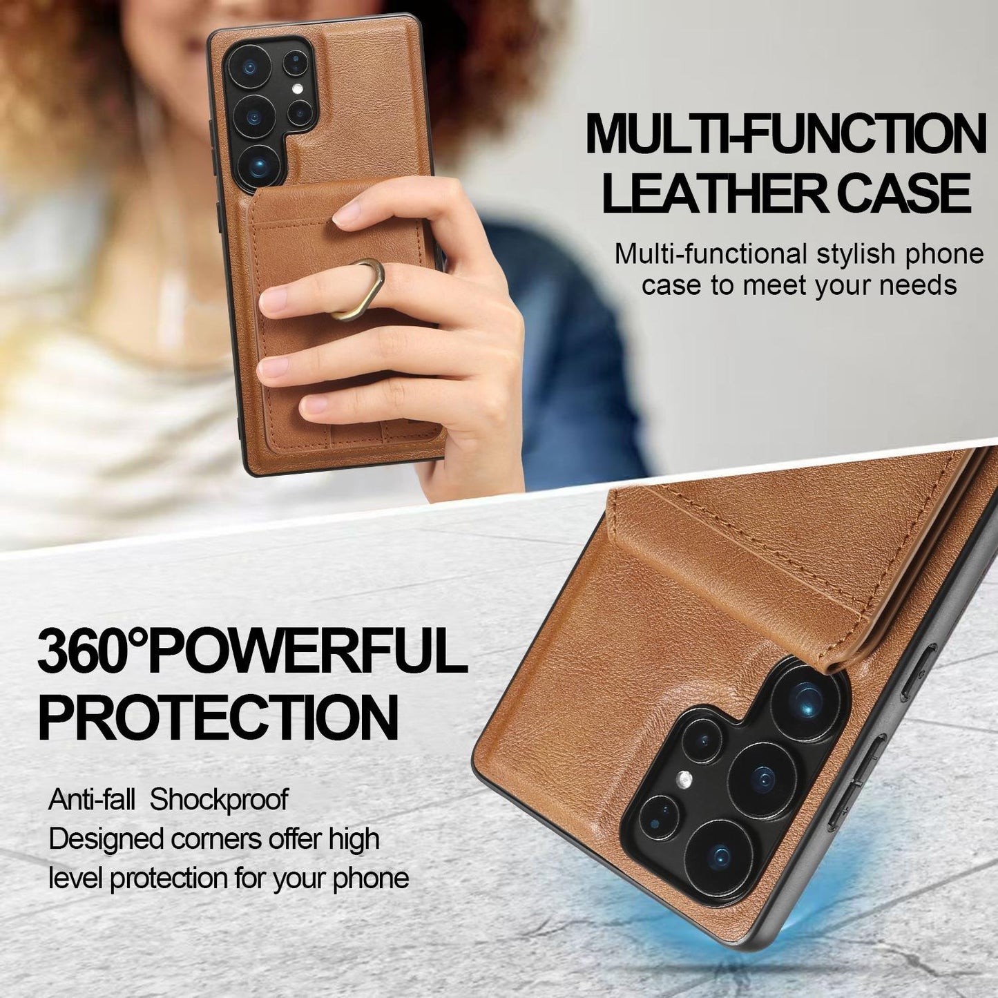 For Samsung S25 S24 S23 A16 A15 A36 A35 A56 A55 A53 Leather Phone Case with Strong Magnetic Wallet Ring Stand, Anti-Fall Card Bag Kickstand for Magsafe Shockproof Business Hard Full Cover