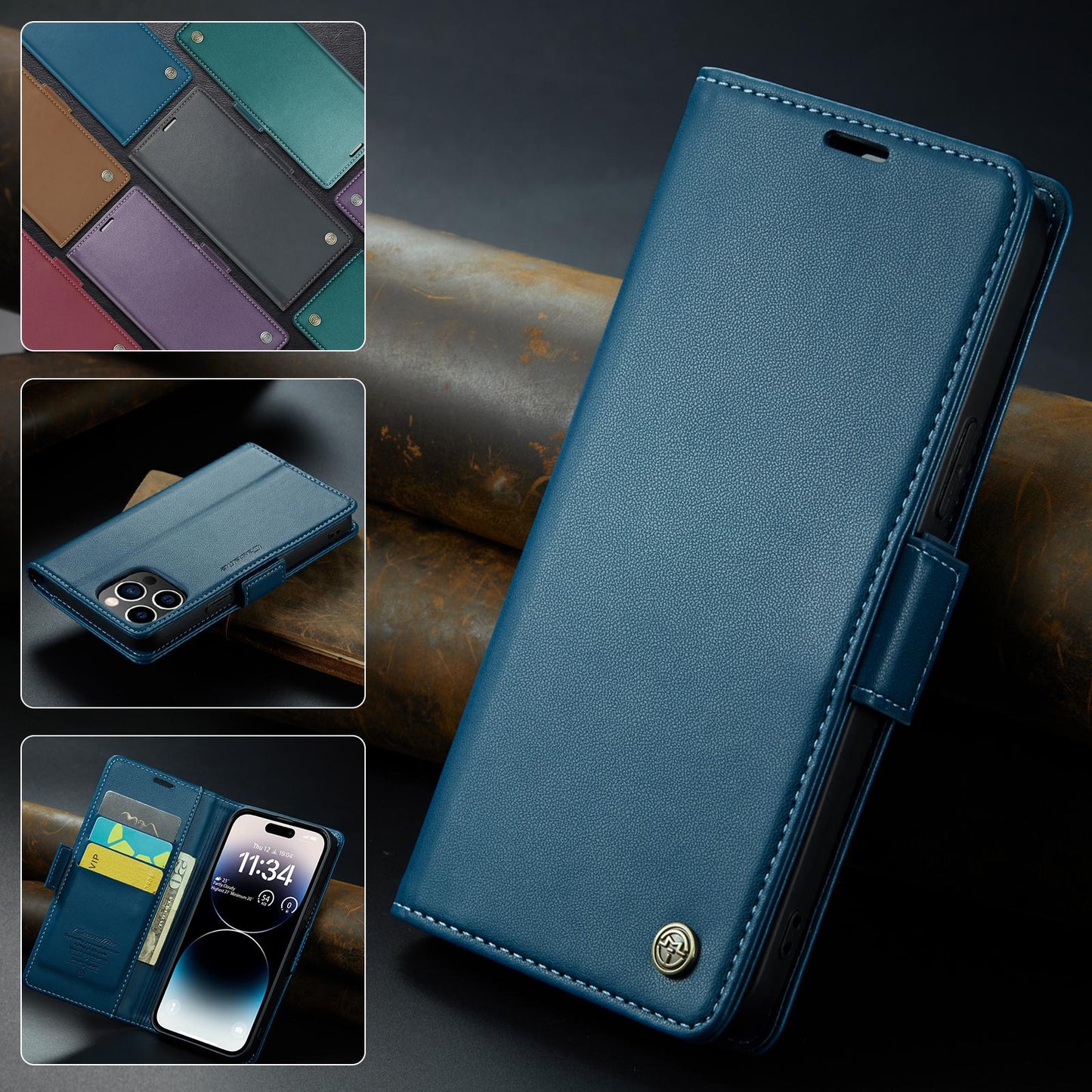 For iPhone 16 15 14 13 12 11 XR XSMax X/XS Phone Case With Card Bag, Wallet Case For Women Men With RFID Blocking, Durable Faux Leather Kickstand Magnetic Clasp Shockproof Phone Case