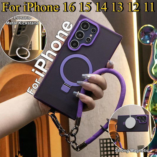 For iPhone 16 15 14 13 12 11 Phone Case With Multifunctional Climbing Rope, Clear Magnetic Metal Kickstand for Magsafe Acrylic Not Yellowing Metal Camera Metal Frame Shockproof Full Cover