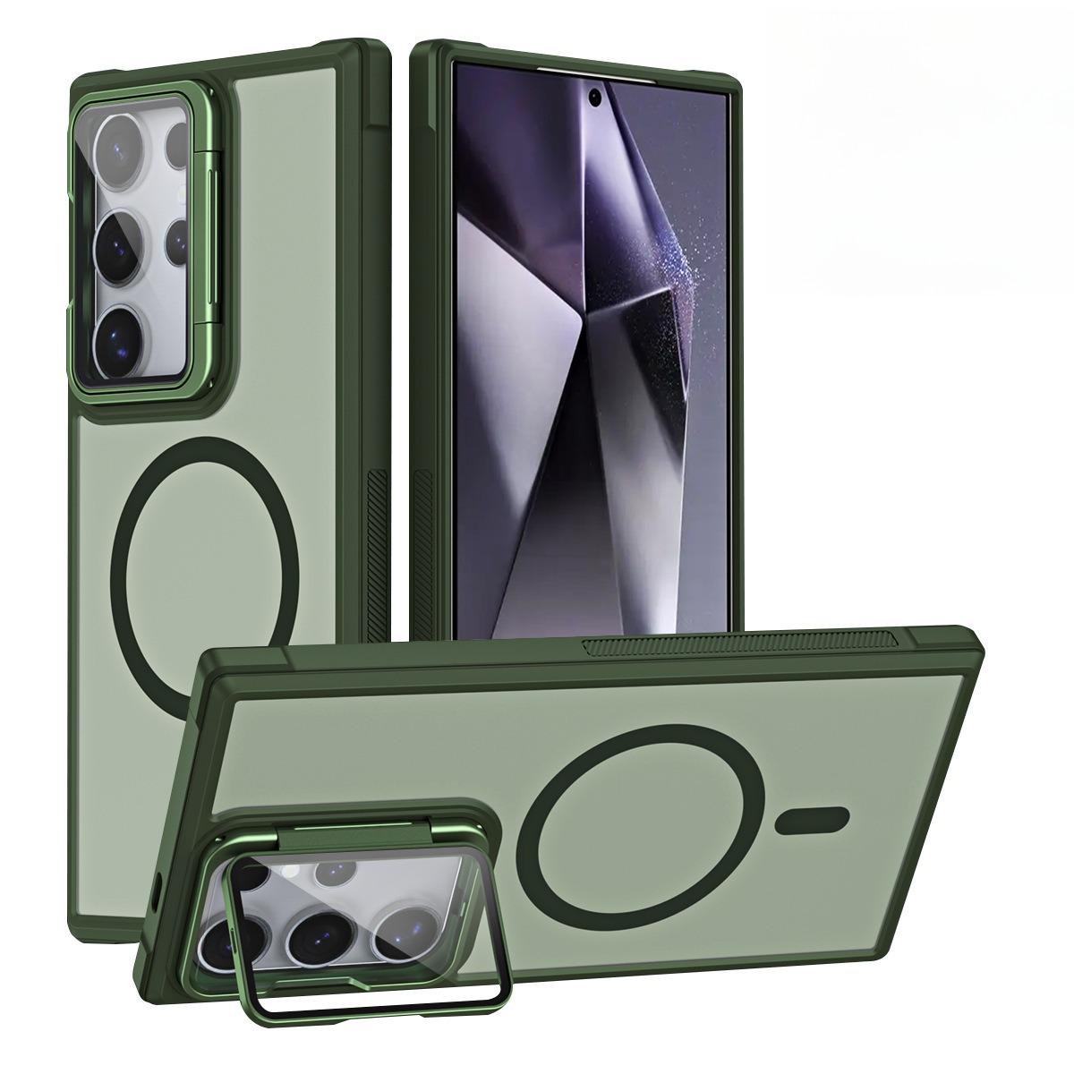 For Samsung S25Ultra S25 S24 S23 S21FE S20FE Strong Magnetic Phone Case, Glass Camera Kickstand Protection, Matte Case Acrylic Four Corner Shockproof Bumper Hand Feel Hard Full Cover