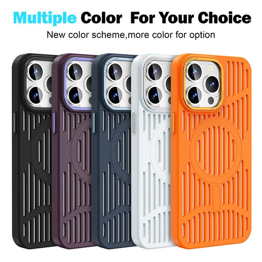 For iPhone 16ProMax 16 15 14 13 12 Plus Pro Max Phone Case, Hollow Out Matte Cooling Magnetic PC Ultra Light, Heat Dissipation Metal Lens Protection Soft Full Cover