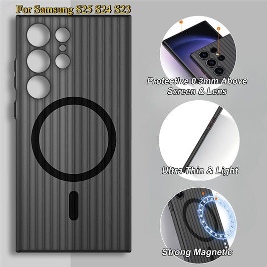 Corrugated Grille Magnetic Hard Polycarbonate Ultra-Thin Light Phone Case for Samsung S25Ultra S24 S23 Matte Frozen Fog Thin High Transparency Full Cover