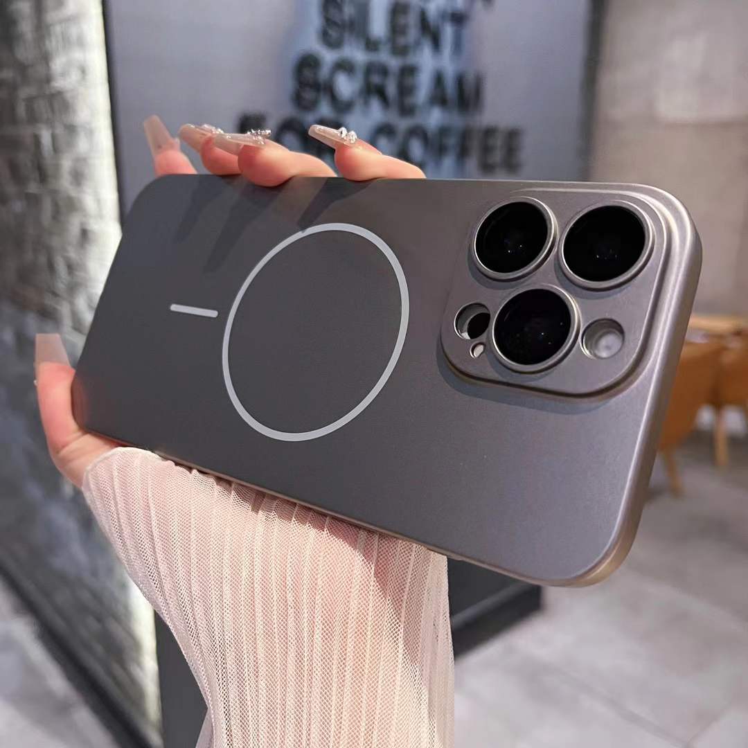 Slim Matte Fine Ring Metallic Glossy Strong Magnetic PC Phone Case For iPhone 16ProMax 16 15 14 13 12 11 Hand Feel Hard Full Cover