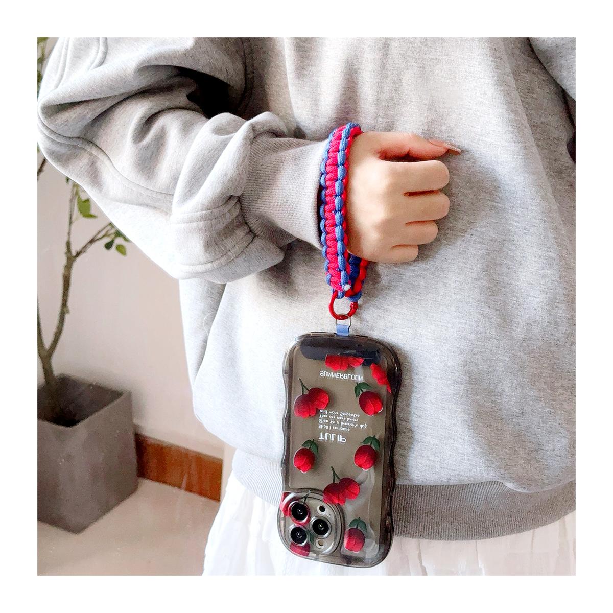 Braided Rope Keychain Wrist Rope with Colorful Pad Phone Case Anti-lost Rope Strap Key Ring Tactical Survival Tool Backpack Buckle
