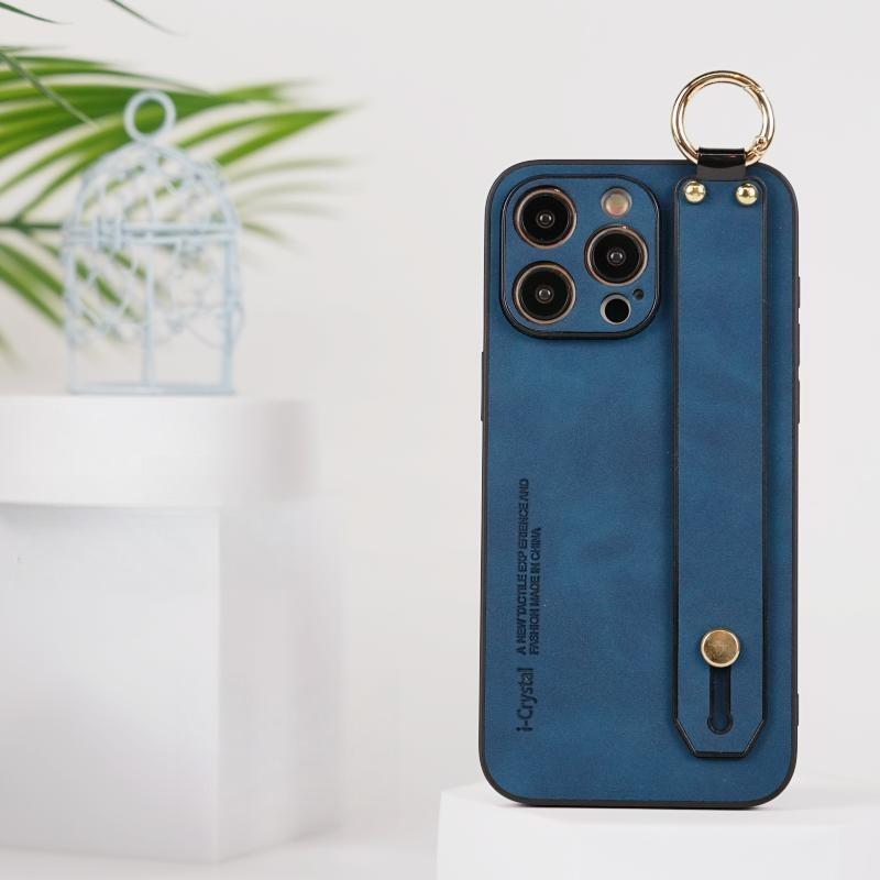 For iPhone 16ProMax 16 15 14 13 12 Case With Wristband, Matte Durable Faux Leather Kickstand Shockproof Phone Case