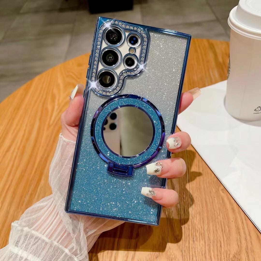 For Samsung S25Ultra S25 S24 S23 S22 Plus Ultra Case, Gradient Rhinestone Mirror Kickstand Glitter Luxury Elegant Plating Case Camera Protection Shockproof Hard Cover