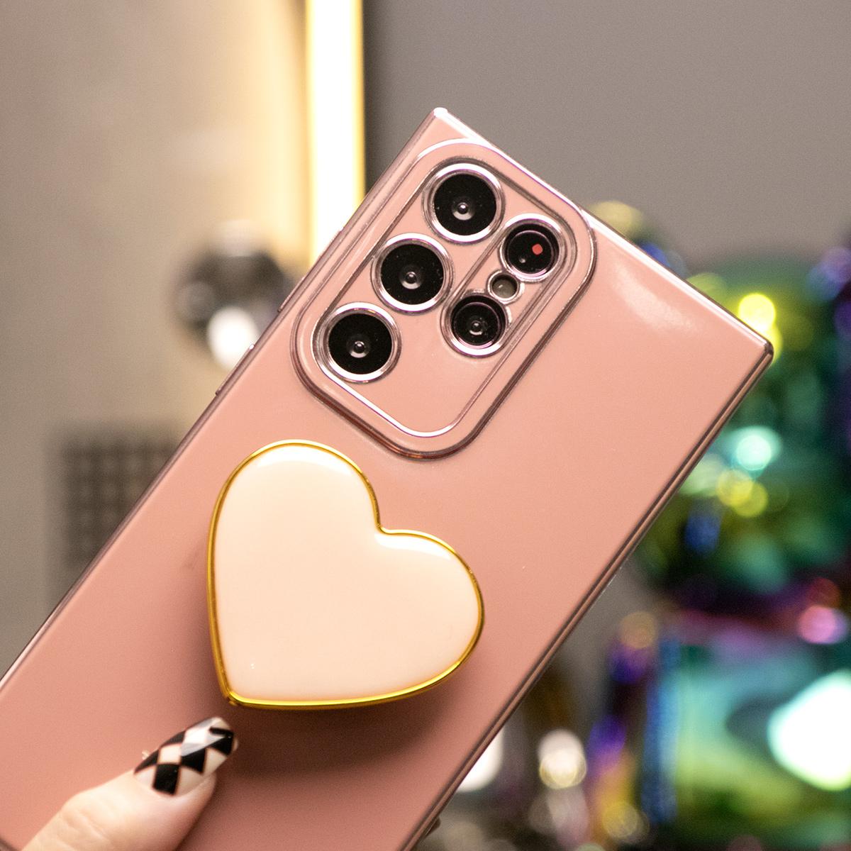 Love Heart Kickstand Pop Stand Plating Soft Phone Case For Samsung S25Ultra S25 S24Ultra S24FE S24 S23 S22 A15 A16 A25 A35 A53 A54 A55