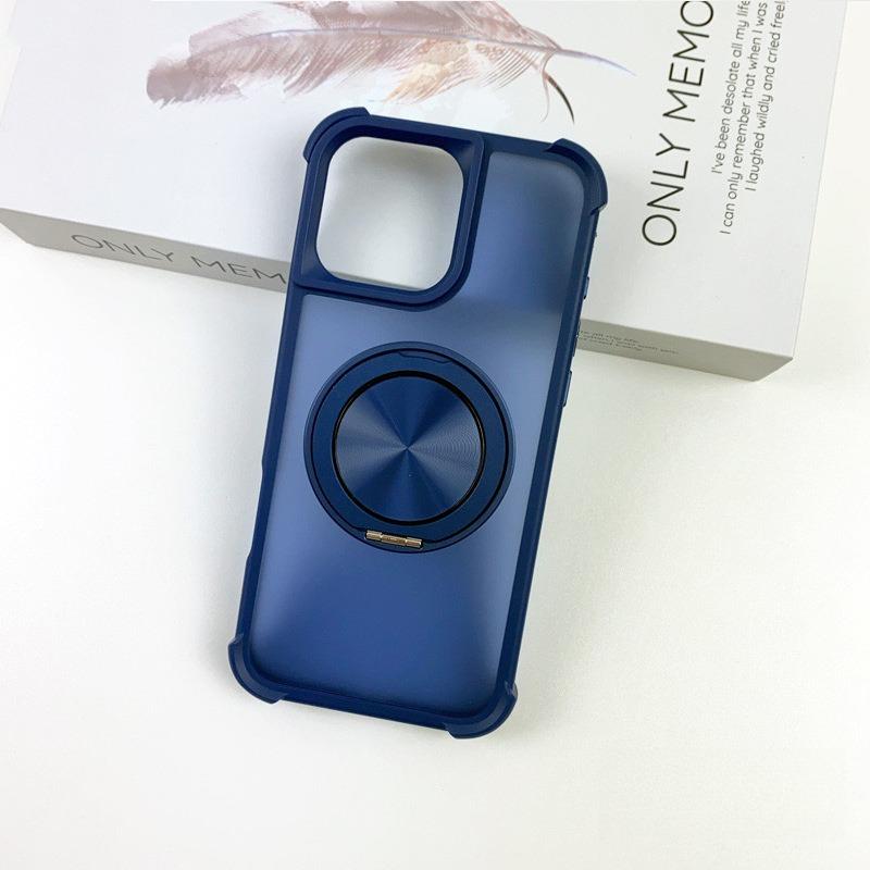 Four Corner Shockproof Slim PC Strong Magnetic Phone Case with 360 Rotating Metal Kickstand For iPhone 16ProMax 15 14 13 12 Skin Feel Bumper Shockproof Hard Full Cover