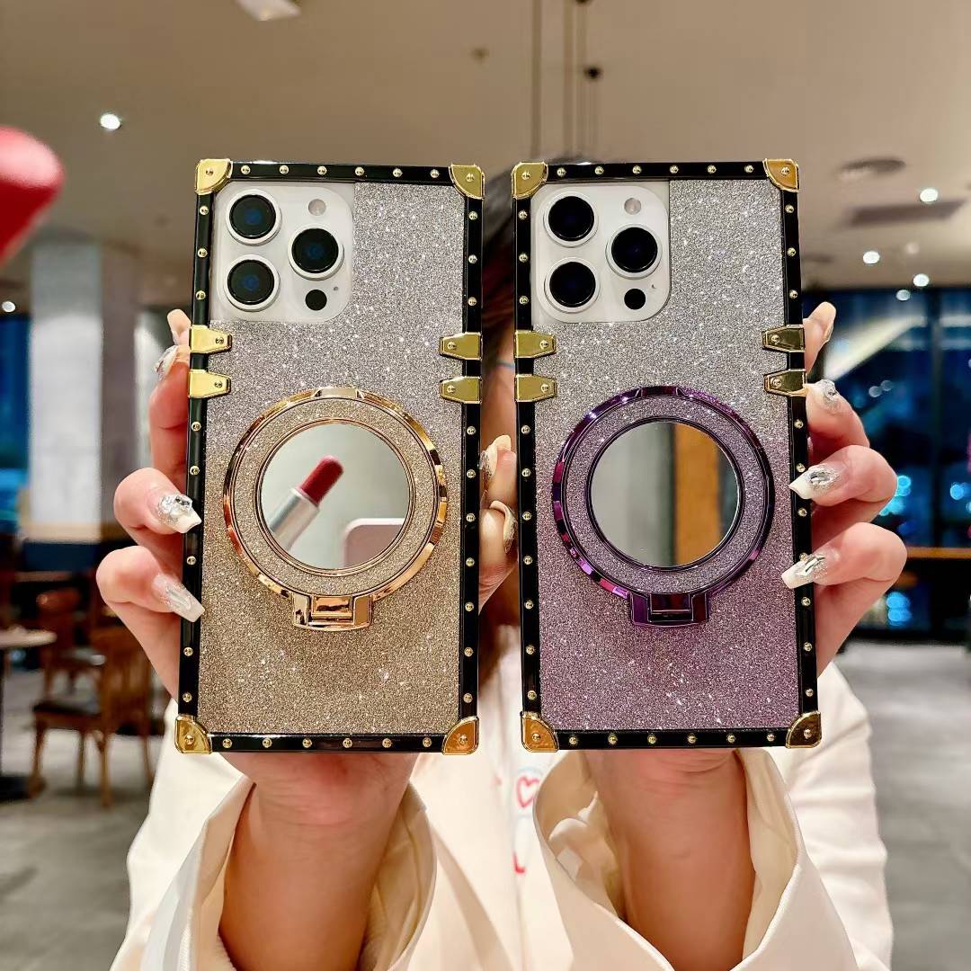 Luxury Gradient Glitter Diamond Heavy Duty Protection Shockproof With Mirror Magnetic Kickstand Phone Case For Samsung S25 S24 S23 S22 S21 Note20 A15 A25 A35 A55 Square Case Back Soft Cover