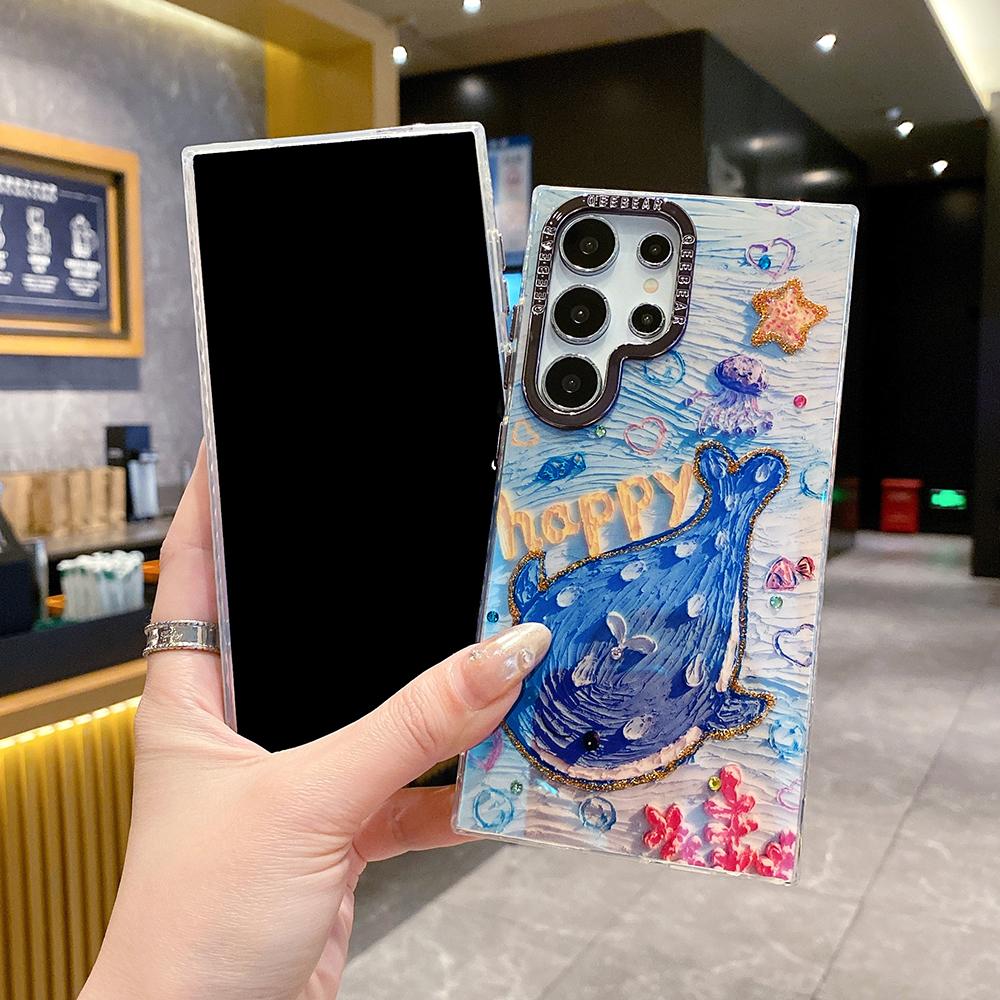 For Samsung S25 S24 S23 S22 A35 A36 A26 A54 A55 A56 Phone Case, Happy Whale Butterfly Flower Rainbow Castle, Oil Painting Camera Frame Anti-drop Hard Shockproof Full Cover