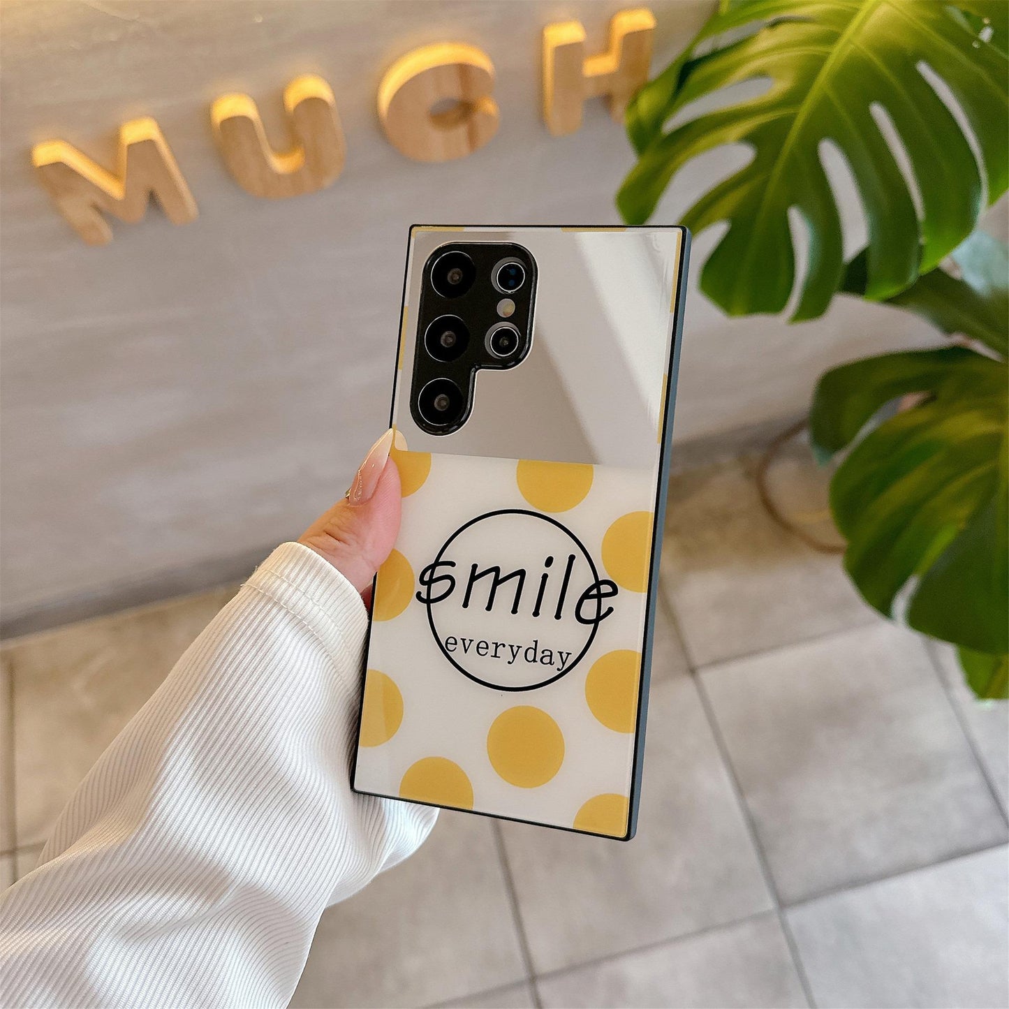 For Samsung S25Ultra S25 S24 S23 S22 S21 Phone Case, Luxury Glitter Mirror Wave Point Smile Plating Acrylic, Camera Protection Hard Full Cover