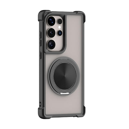 Four Corner Shockproof Slim PC Strong Magnetic Phone Case with 360 Rotating Metal Kickstand For Samsung S25Ultra S25Plus S25 Matte Skin Feel Bumper Shockproof Hard Full Cover