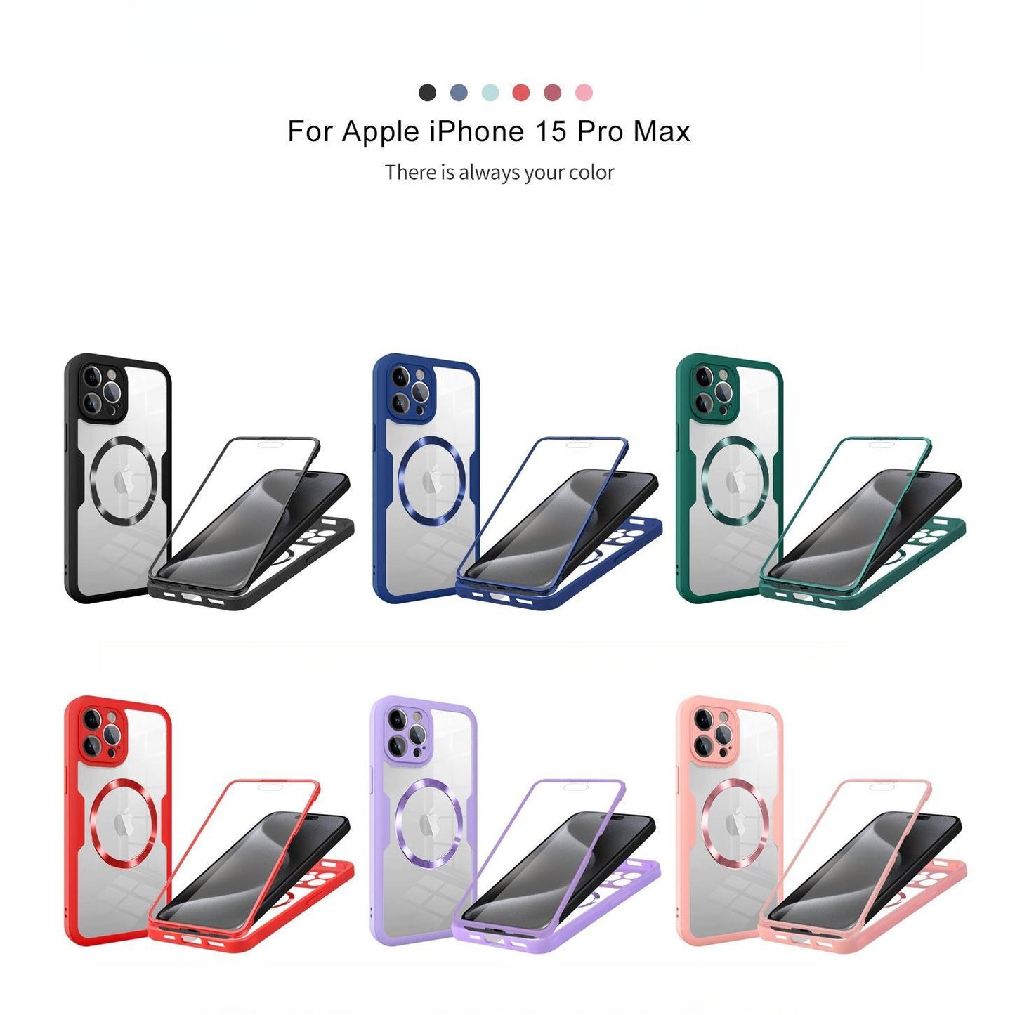 For iPhone 16E 16ProMax 16 15 14 13 Strong Magnetic Phone Case, Double Side 360 Full Protection, HD PET Screen Protector Acrylic Shockproof Hand Feel Hard Full Cover