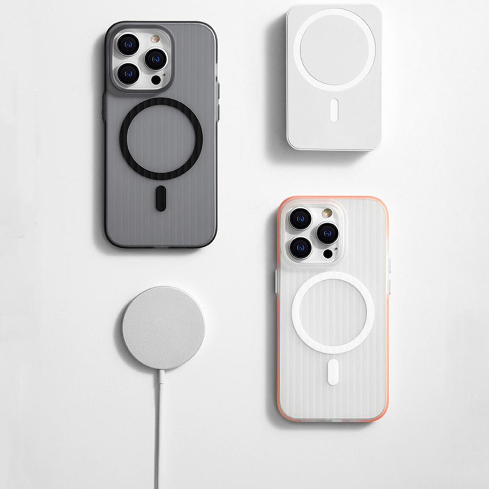 Corrugated Transparent Matte Magnetic Wireless Charger Phone Case For iPhone 16 15 14 13 Pro Max Armor Bumper Shockproof Cover