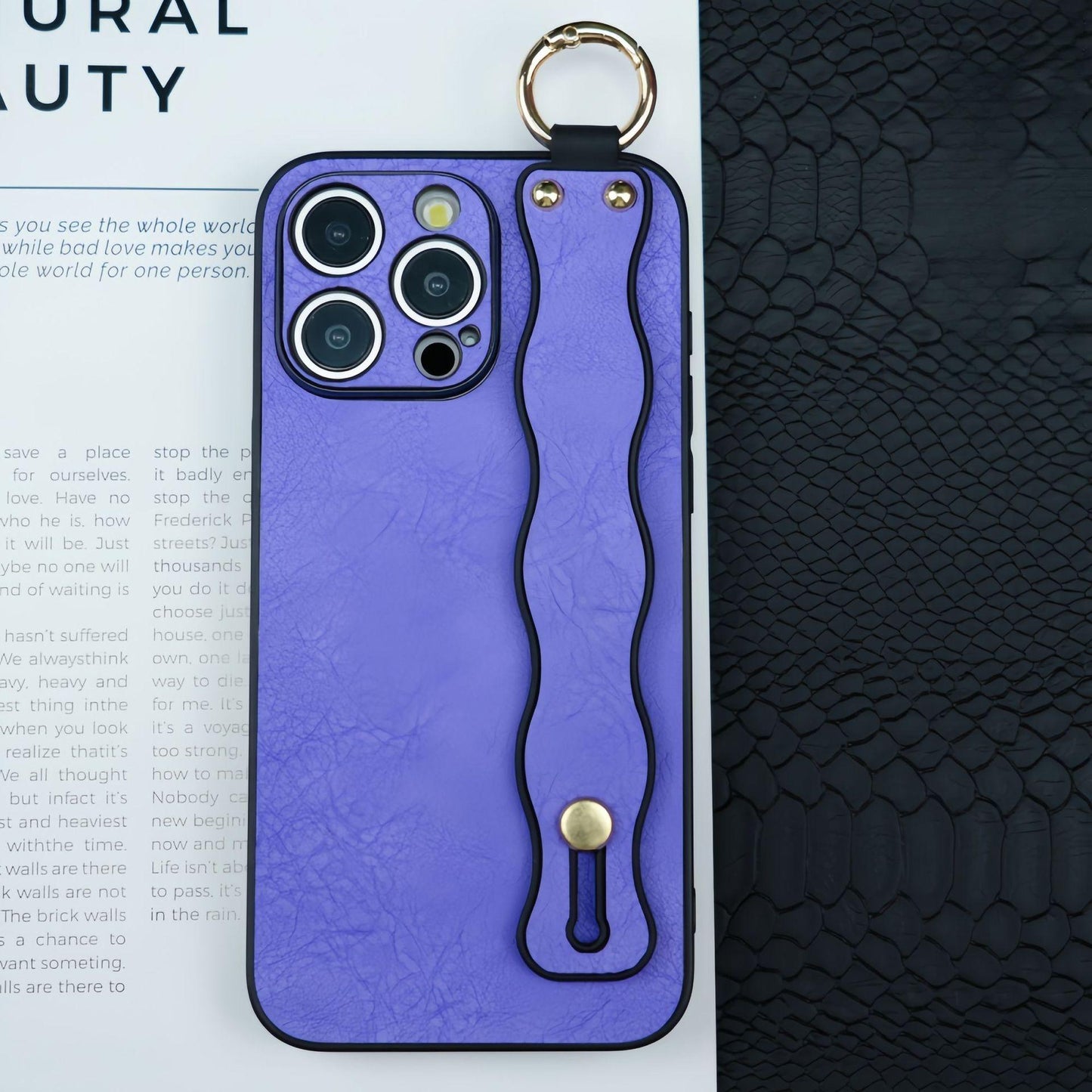 For iPhone 16ProMax 16 15 14 13 12 Case With Wave Wristband, Luxury Durable Faux Leather Kickstand Shockproof Phone Case