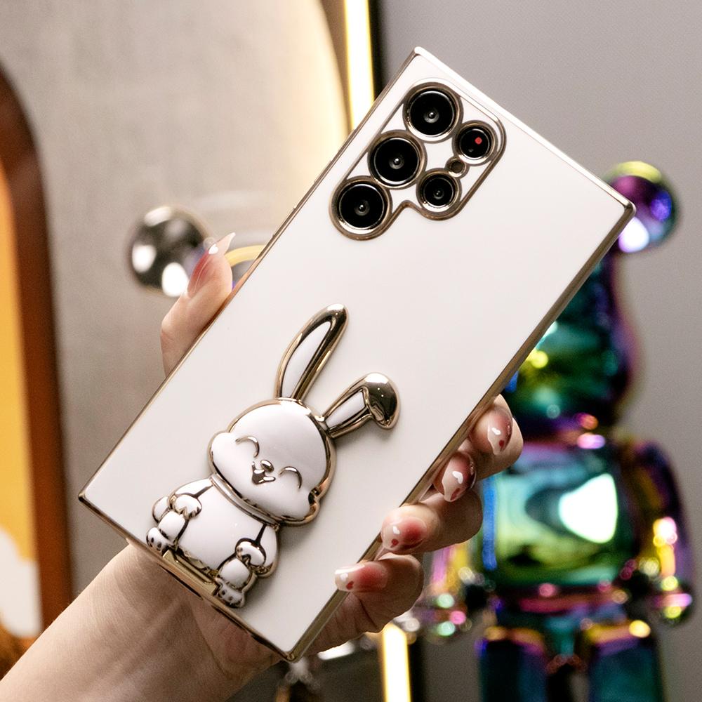 Rabbit Stand Plating Phone Case for Samsung S25Ultra S25Plus S25 S24Ultra S24Plus S24 S24FE
