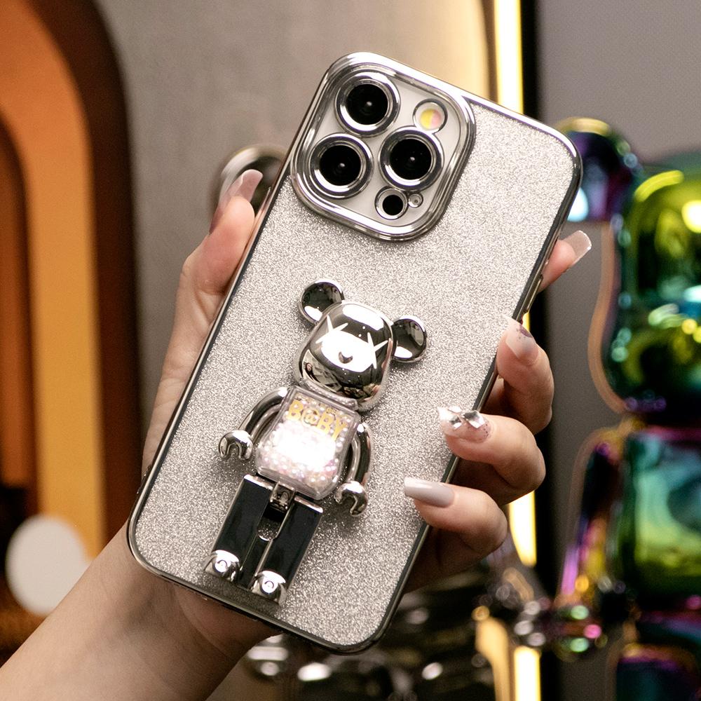 Glitter Electroplated 3D Candy Bear Holder Phone Case For iPhone 16 15 14 13 Pro Max