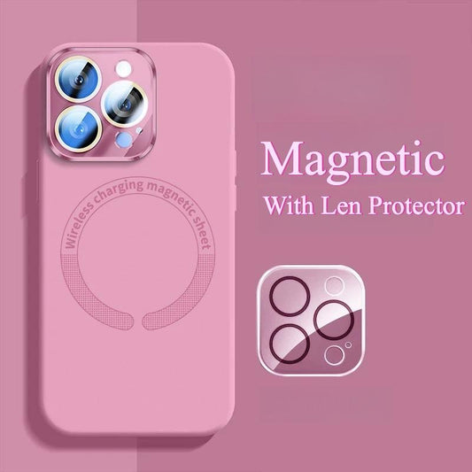 Matte Magnetic Silicone Slim Phone Case With Len Protector For iPhone 16ProMax 15 14 13 12 11 Skin Feel Shockproof Soft Full Cover