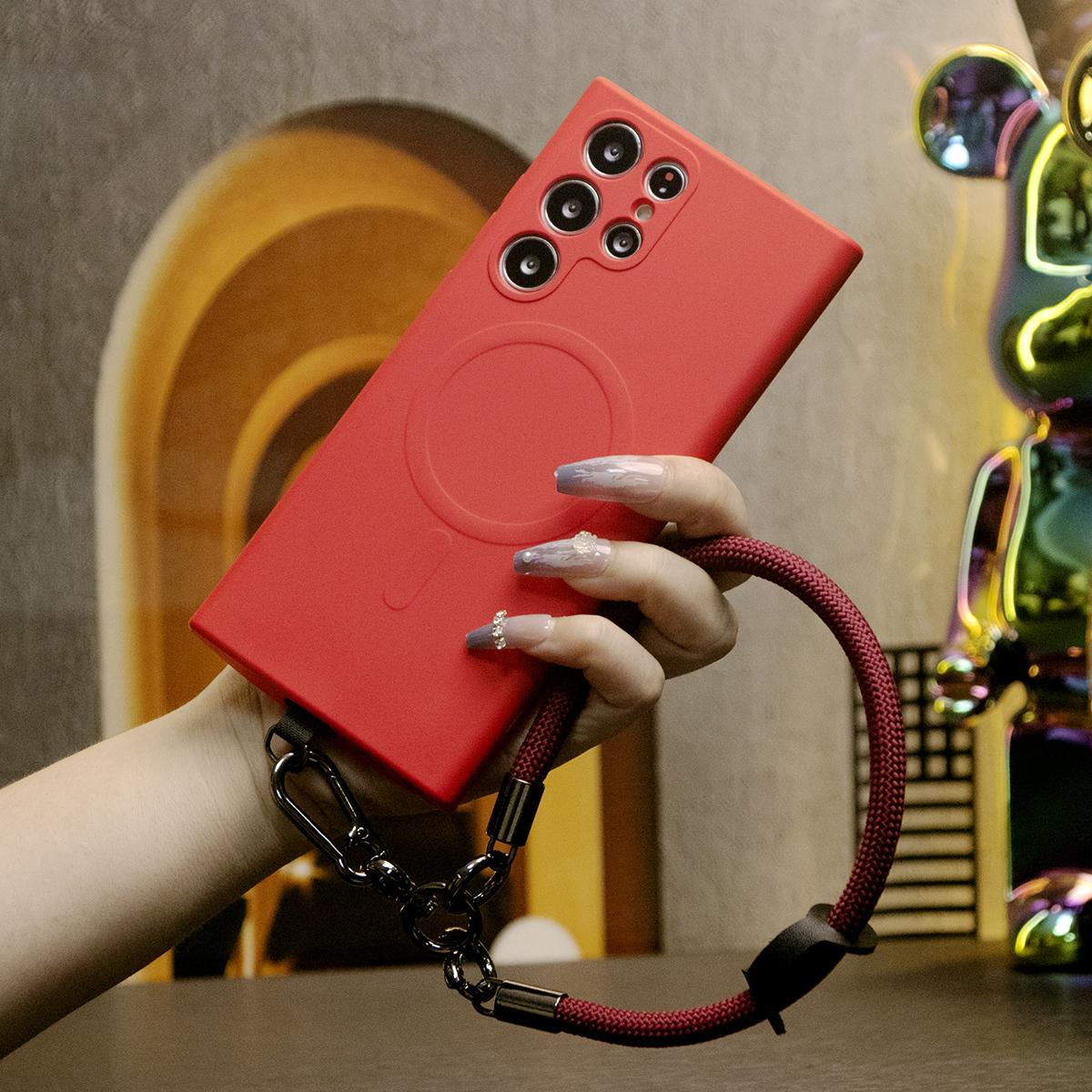 Strong Magnetic Case With Multifunctional Climbing Rope For Samsung S25Ultra S24FE S25 S24 A15 A35 A55 S22 S23, Soft Liquid Silicone Shockproof Phone Case With Microfiber Lining