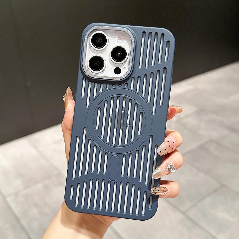 For iPhone 16ProMax 16 15 14 13 12 Plus Pro Max Phone Case, Hollow Out Matte Cooling Magnetic PC Ultra Light, Heat Dissipation Metal Lens Protection Soft Full Cover
