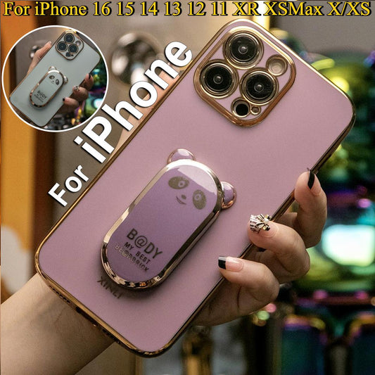 Panda Kickstand Plating Phone Case For iPhone 16 15 14 13 12 11 XR XSMax X/XS