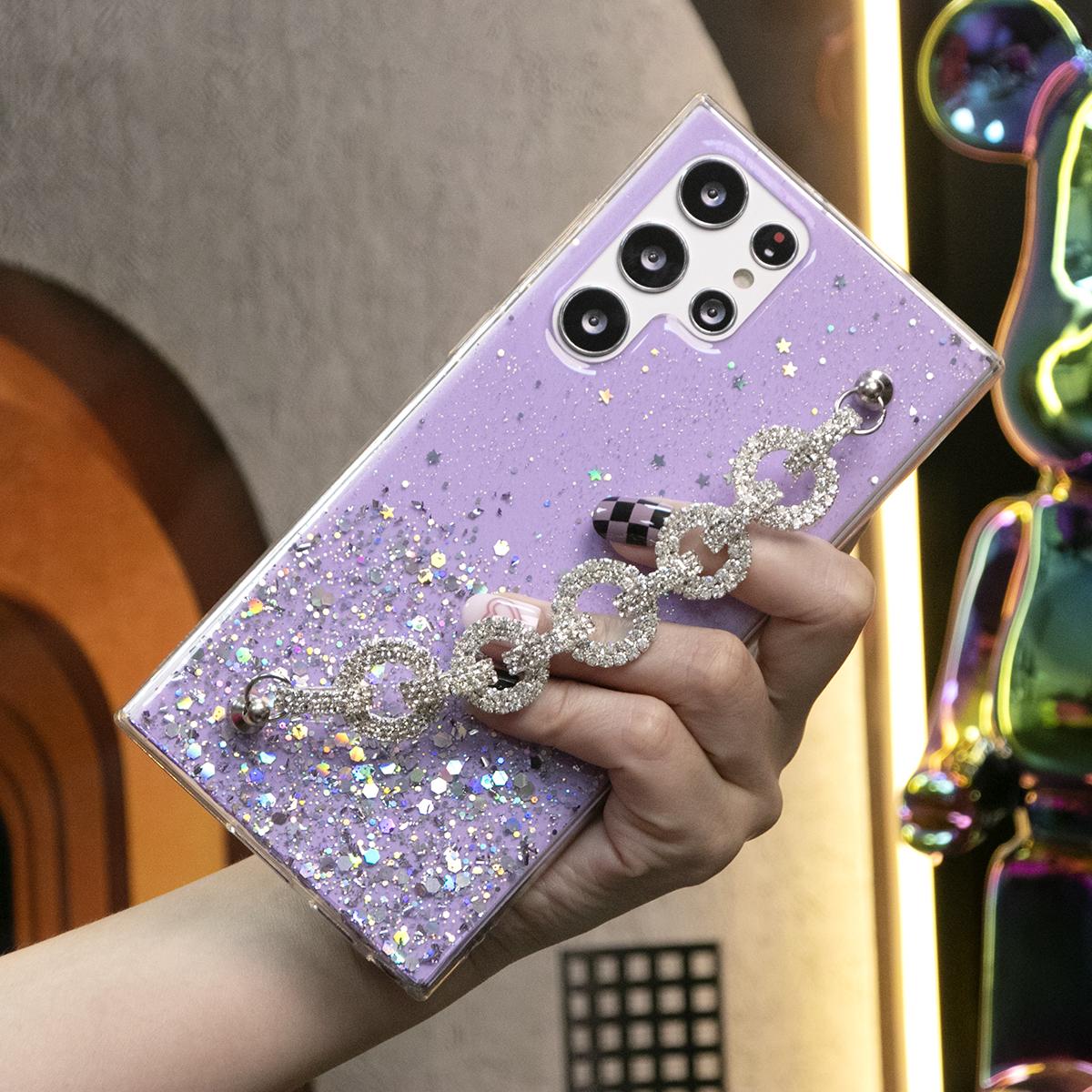 Glitter Star Sequin With Diamond Rhinestone Chain Phone Case For iPhone 16 15 14 13 12 11 XR XSMax X/XS Clear Soft TPU Back Cover