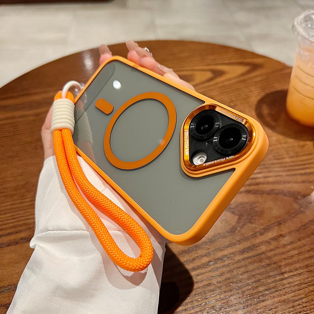 Colorful Crystal High Definition Clear Magnetic Phone Case with Woven Wristband For iPhone 16ProMax 16 15 14 13 12 11 Pro Max Plus Transparent HD Len Protection Hard Full Cover
