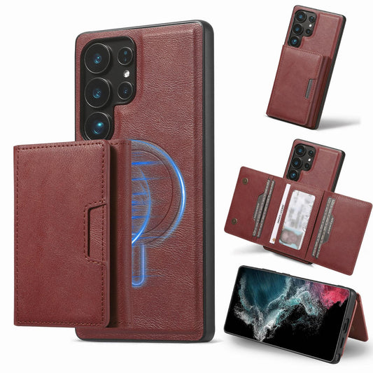 For Samsung S25 S24 S23 A16 A15 A36 A35 A56 A55 A53 Leather Phone Case with Strong Magnetic Triple Fold Wallet, Anti-Fall Card Bag Kickstand for Magsafe Shockproof Business Hard Full Cover