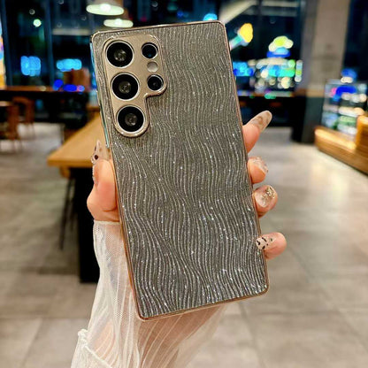 For Samsung S25Ultra S25Edge S25 S24 S23 Phone Case, Luxury Glitter Slim Water Ripple Pattern Plating Matte Leather Len Protection Shockproof Hard Full Cover