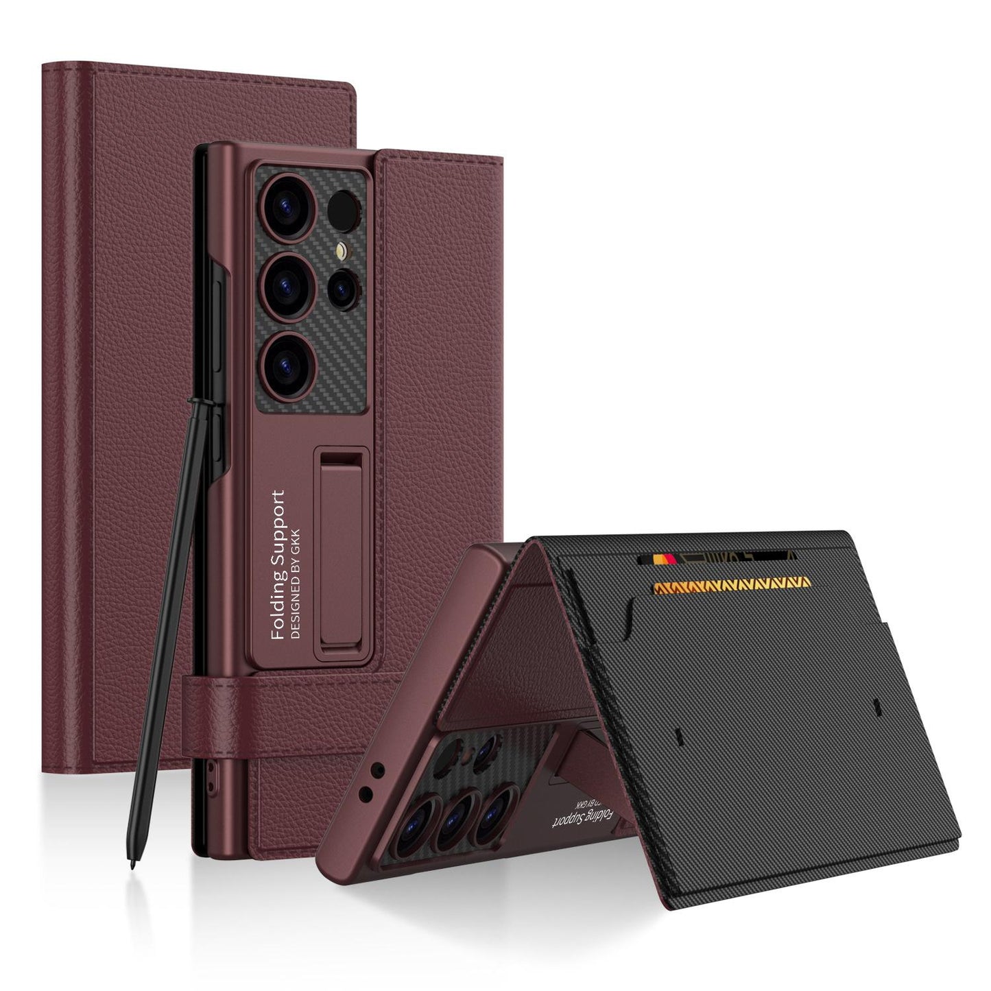 For Samsung S25Ultra S24Ultra S23Ultra Case, Men Boy Business Leather Full Cover Hard Card Holder Wallet Phone Case with Slim Stand, Luxury Elegant Case Camera Protection Shockproof Cover