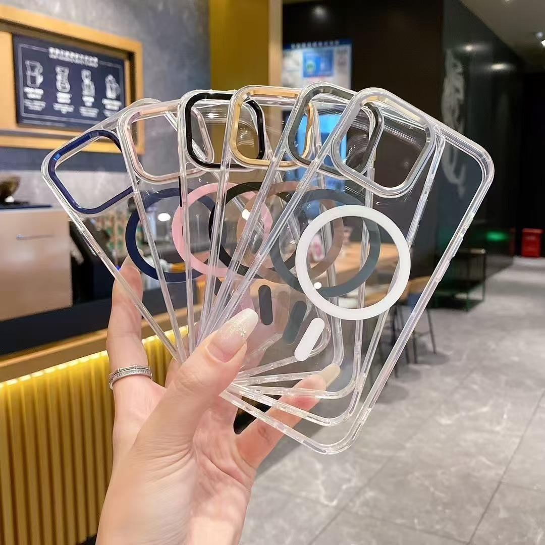 Crystal HD Transparent Strong Magnetic Camera Hardware Shockproof Phone Case For iPhone 16ProMax 15 14 13 Not Yellowing Clear Hard Full Cover