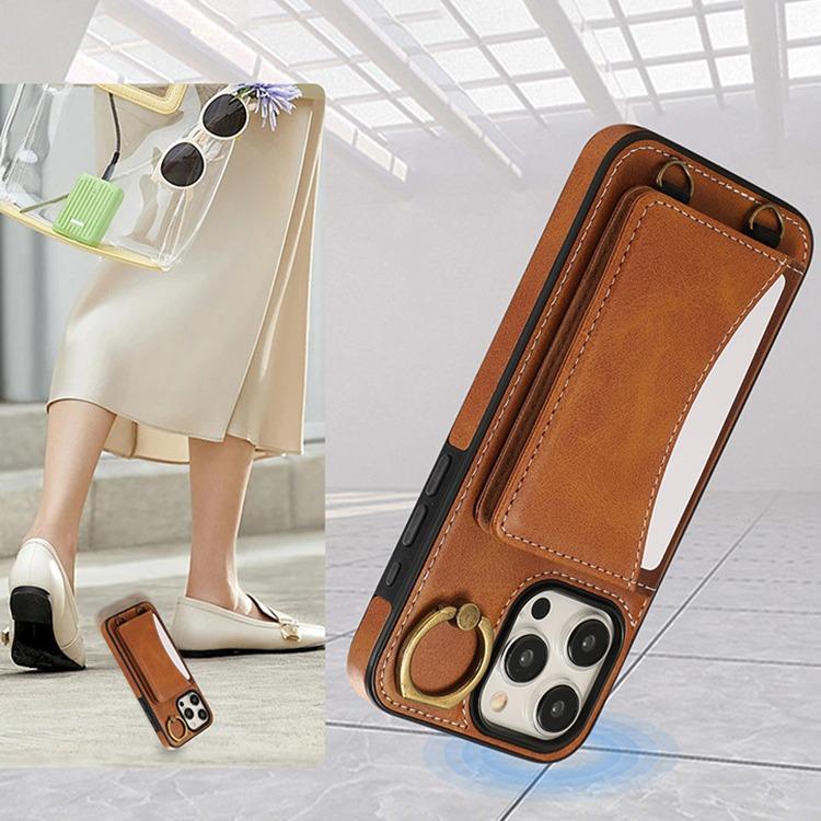 For iPhone 16ProMax 16 15 14 13 12 Leather Phone Case with Double Folding Wallet Wristband, Anti-Fall Card Slot Kickstand Shockproof Business Hard Full Cover