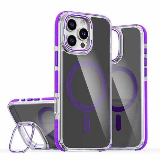 Translucency Black Strong Magnetic Camera Kickstand For Magsafe Phone Case For iPhone 16 15 14 13 12 11 Pro Max Plus Metal Frame Stand Acrylic Shockproof Bumper Hard Cover