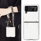 Luxury Silk Scarf Chian Leather Case For Samsung Galaxy Z Flip 6 Flip 5 Flip 4 Flip3 5G Luxury Crossbody Strap Smart Phone Cover